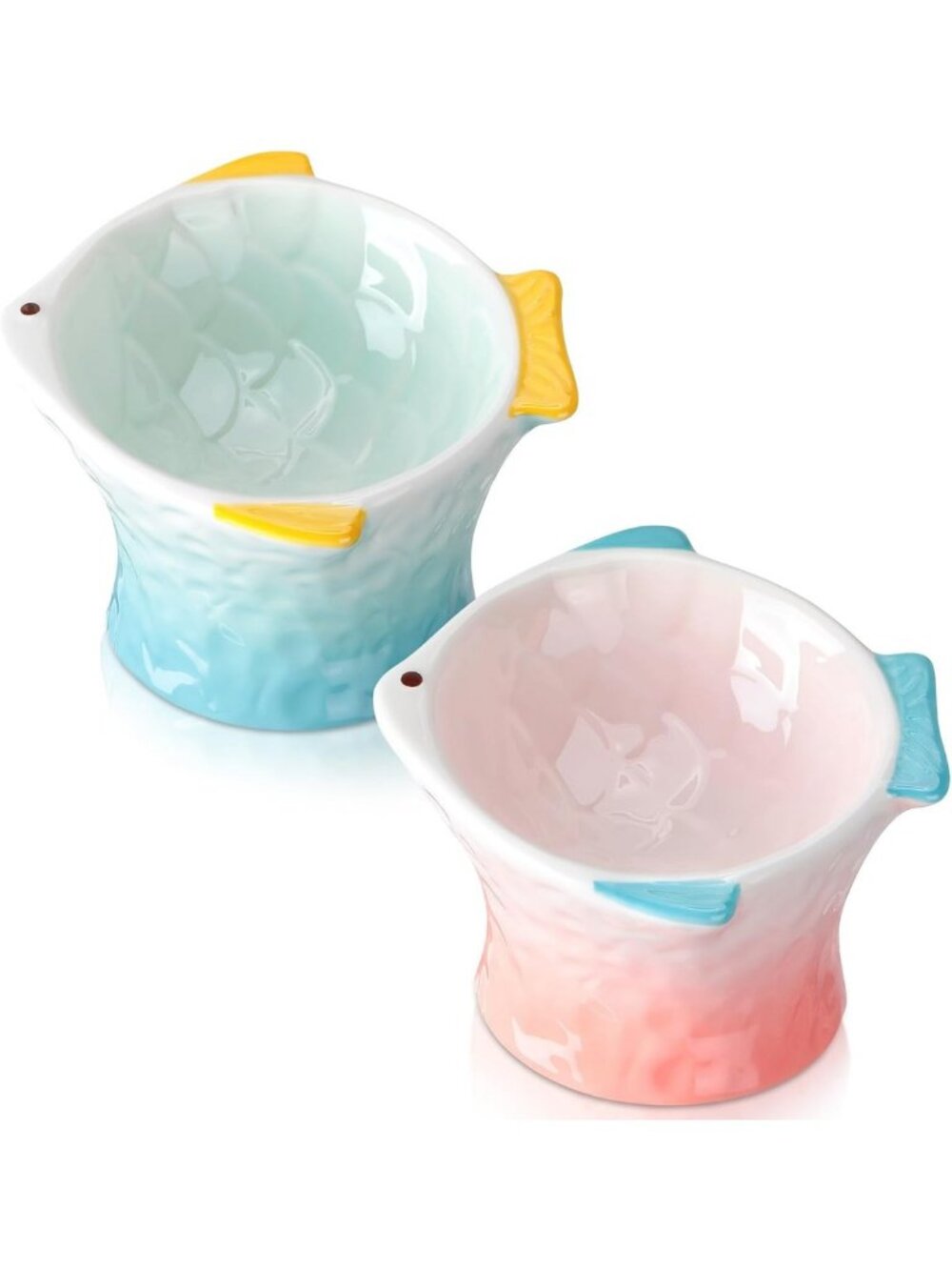 2 Elevated Cat Bowls Set - Stylish Raised Ceramic Pet Feeders in Green & Pink